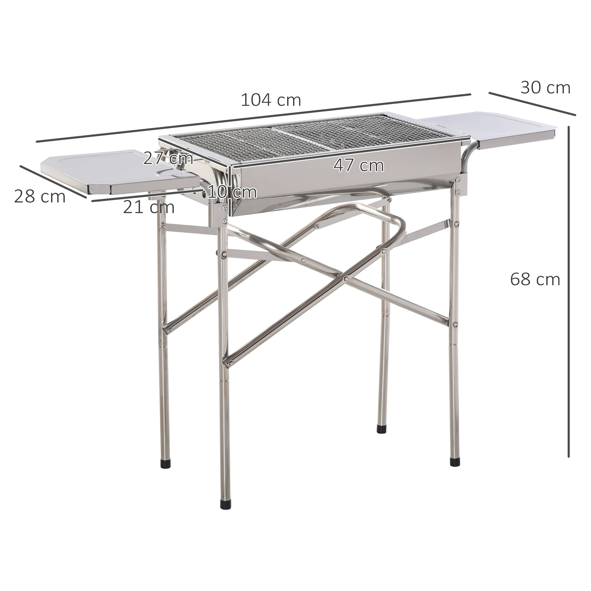 Outsunny Barbacoa De Carbón Portátil Acero Inoxidable Con 2 Estantes 104x30x68cm_2