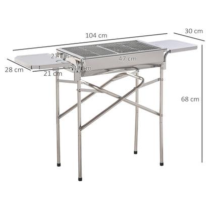 Outsunny Barbacoa De Carbón Portátil Acero Inoxidable Con 2 Estantes 104x30x68cm_2