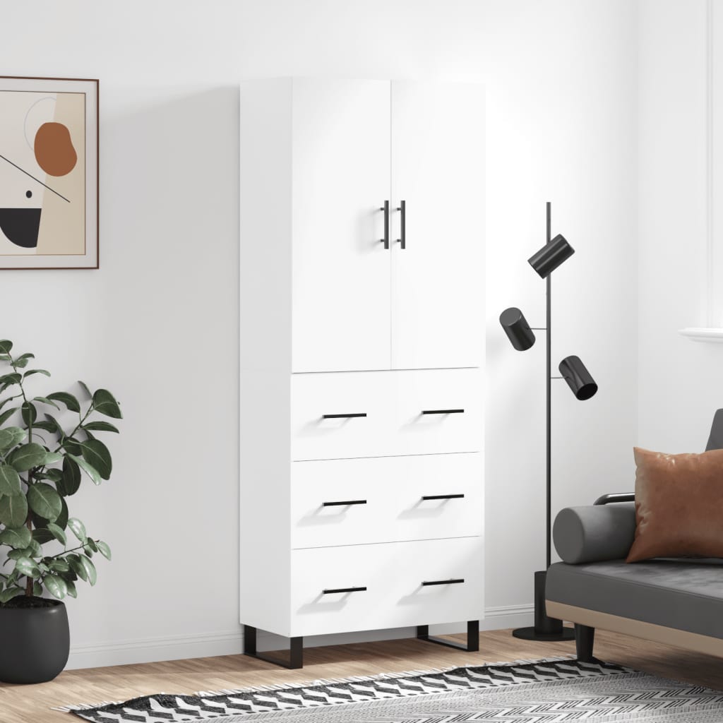 Aparador Alto Madera Contrachapada Blanco Brillo 69,5x34x180 Cm_0