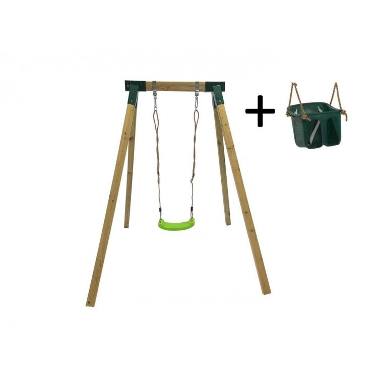 Columpio Individual De Madera Cuadrada Masgames Aiko L + Asiento Bebe Verde Oscuro._0