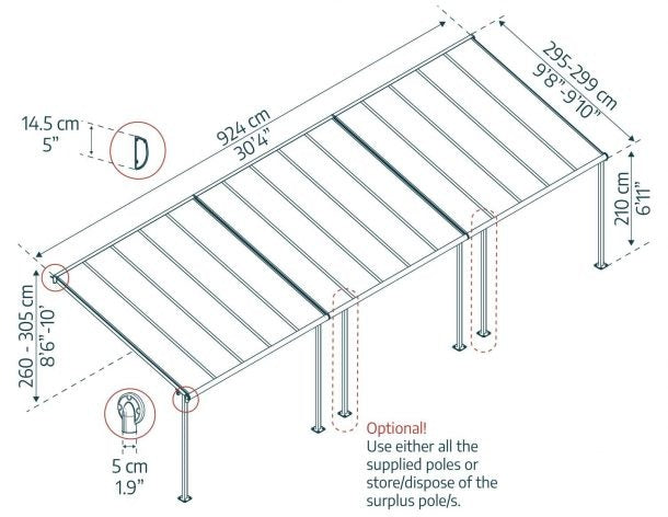 Pérgola adosada Capri 299x924 cm gris Canopia by Palram