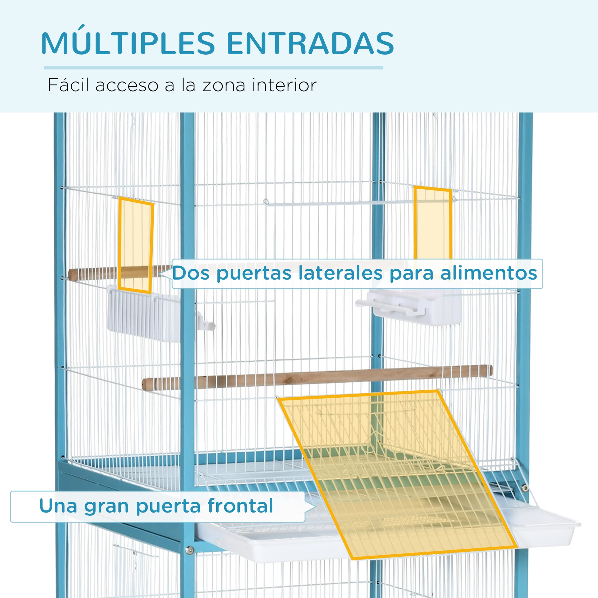 Pawhut Jaula Para Pájaros De 2 Niveles Con Ruedas Bandejas Extraíbles Azul_4