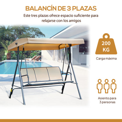 Outsunny Columpio De Jardín De 3 Plazas Techo Ajustable 175x118x159 Cm Beige_5