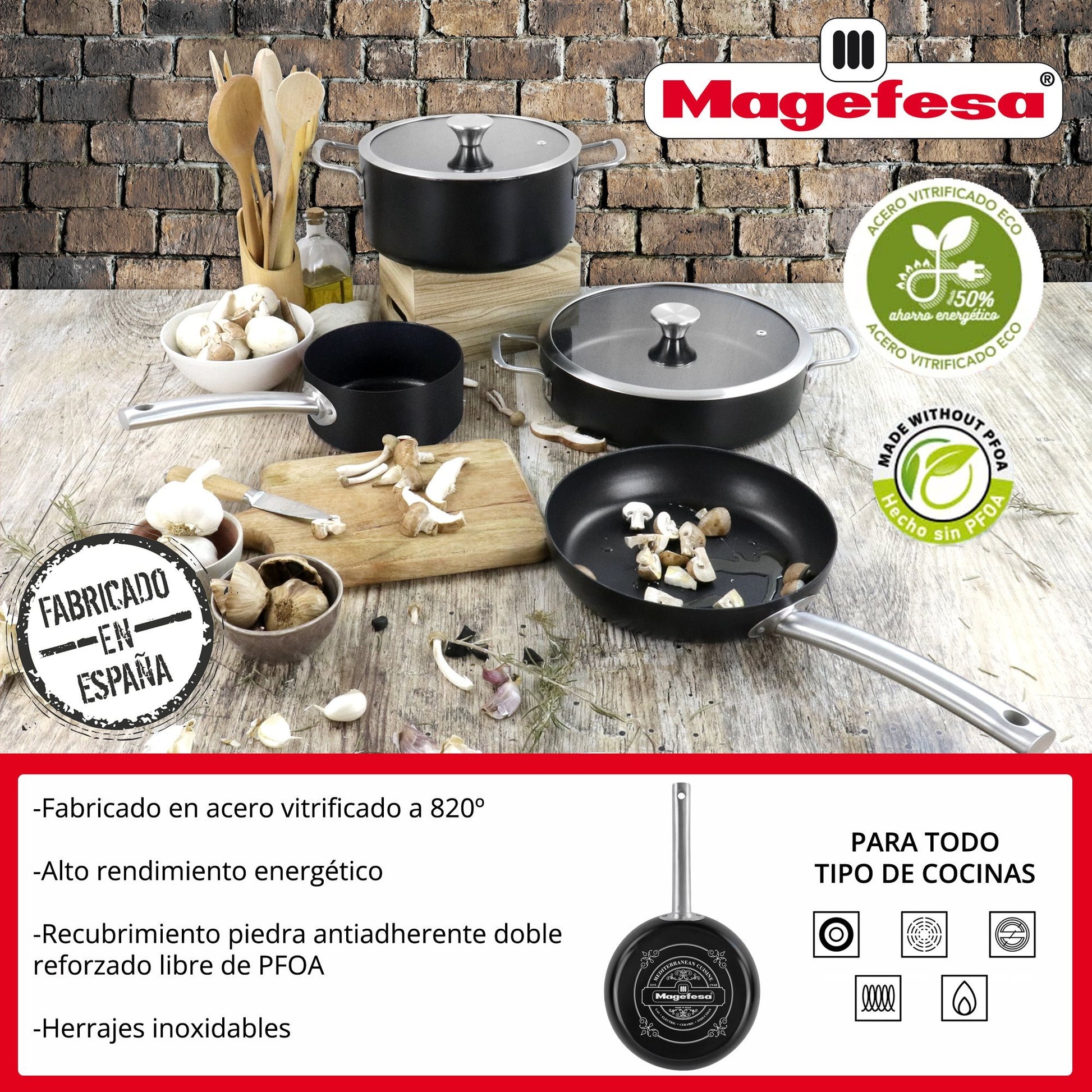 Cacerola 20ø 'ares' Acero Esmaltado Negro Magefesa