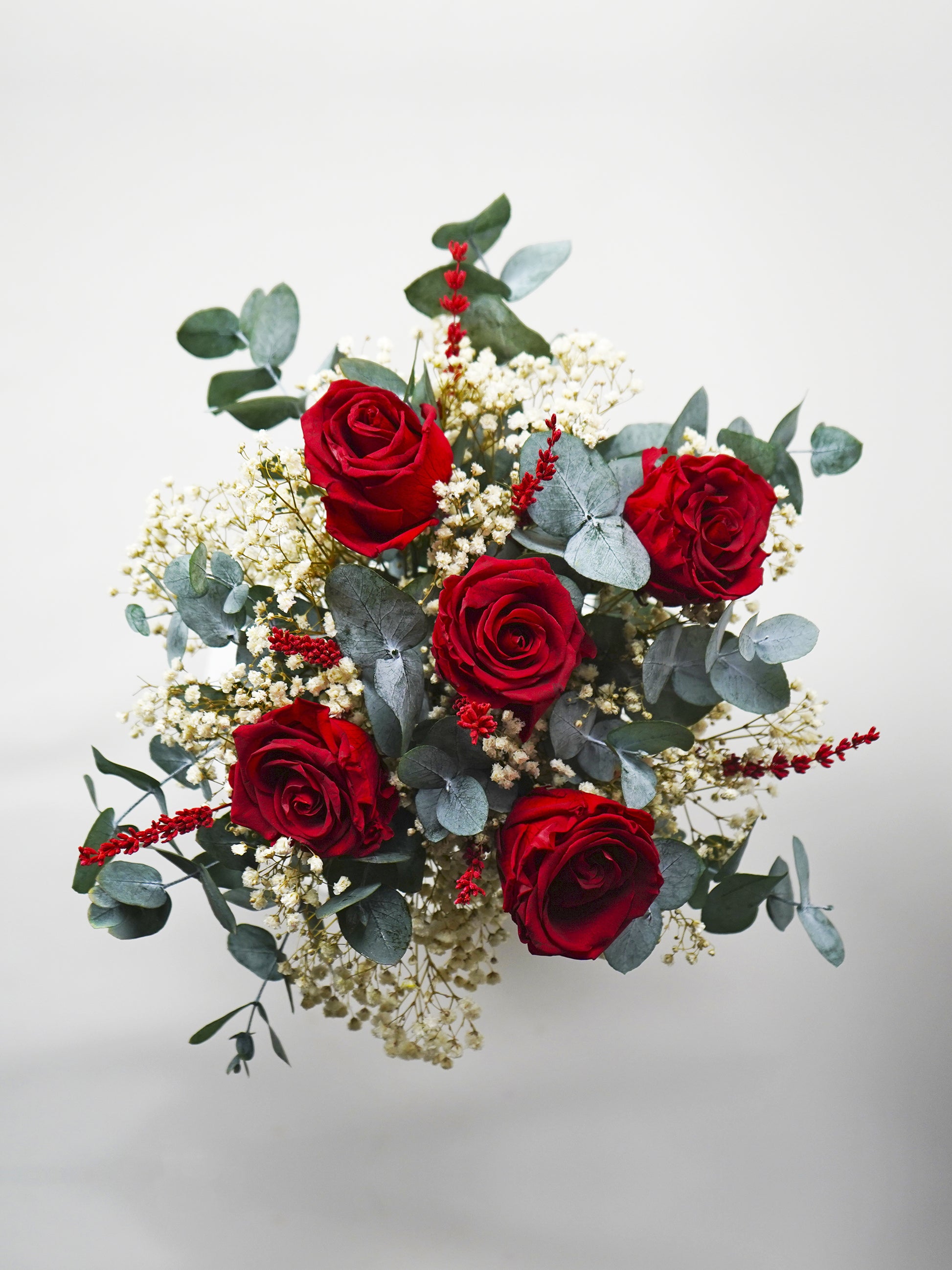 Ramo 5 Rosas Rojas Eternas - Flores Secas Y Preservadas