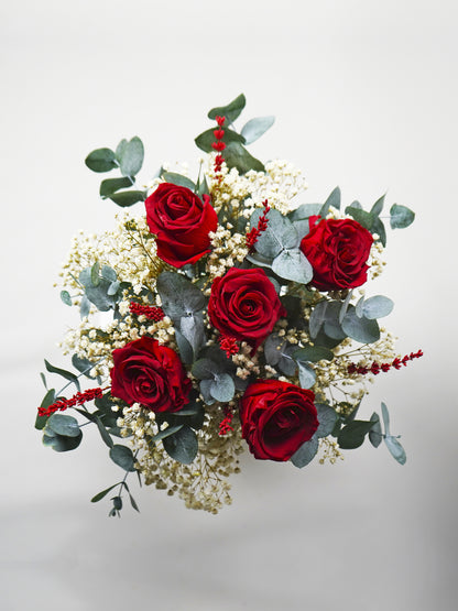 Ramo 5 Rosas Rojas Eternas - Flores Secas Y Preservadas