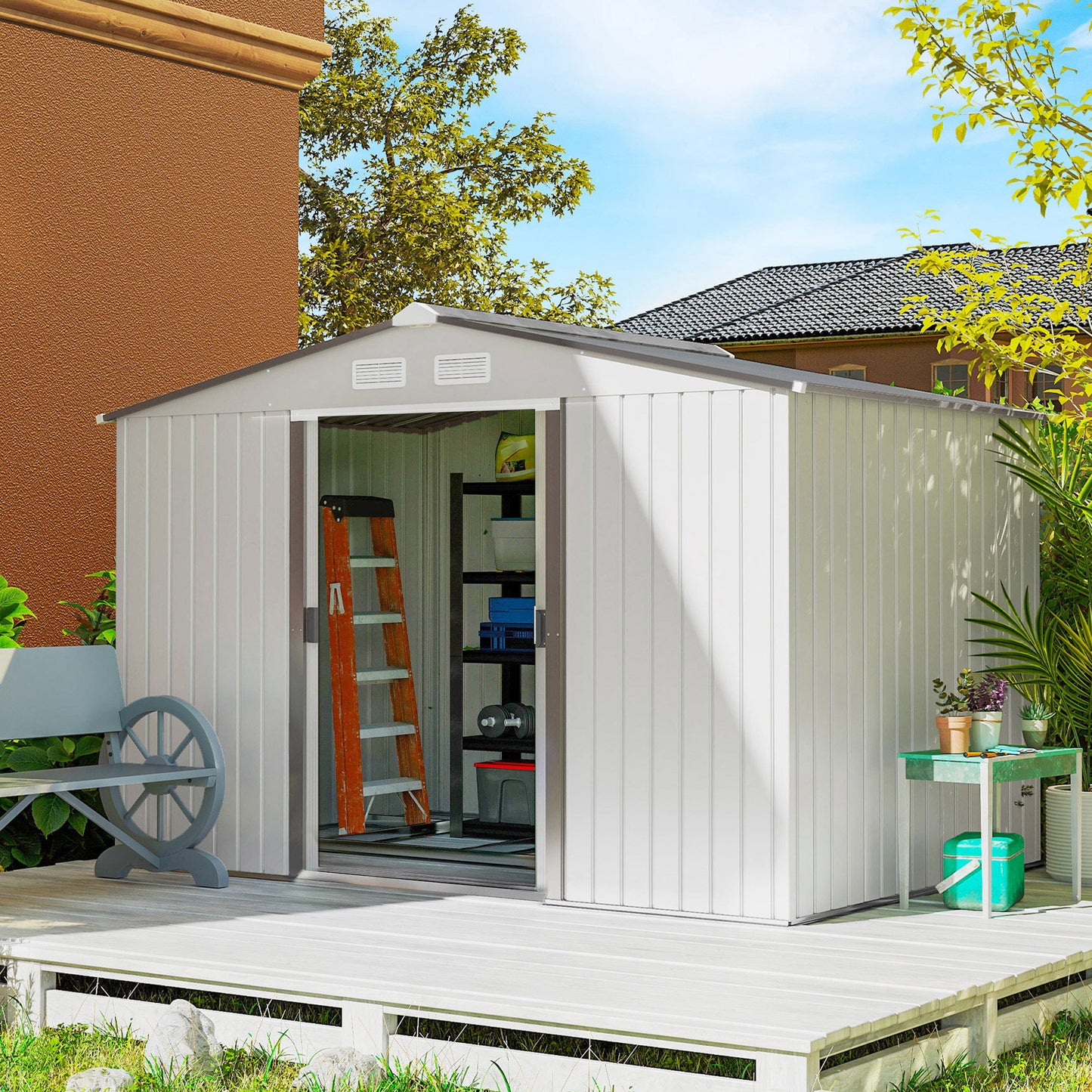 Outsunny Caseta De Jardín 277x195x192 Cm Con 2 Puertas Correderas Y 4 Ventanas_1