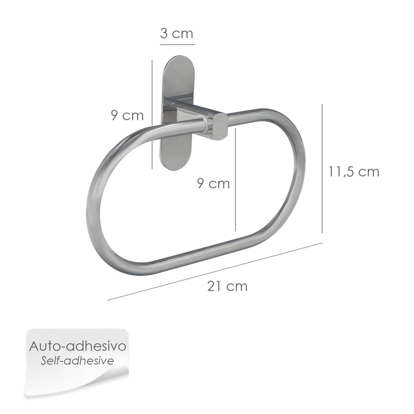 Toallero Forma Anilla Color Inox Con Efecto Espejo, Autoadhesivo Resistente, Porta Toallas, Toallero Adhesivo Pared / Mueble_1