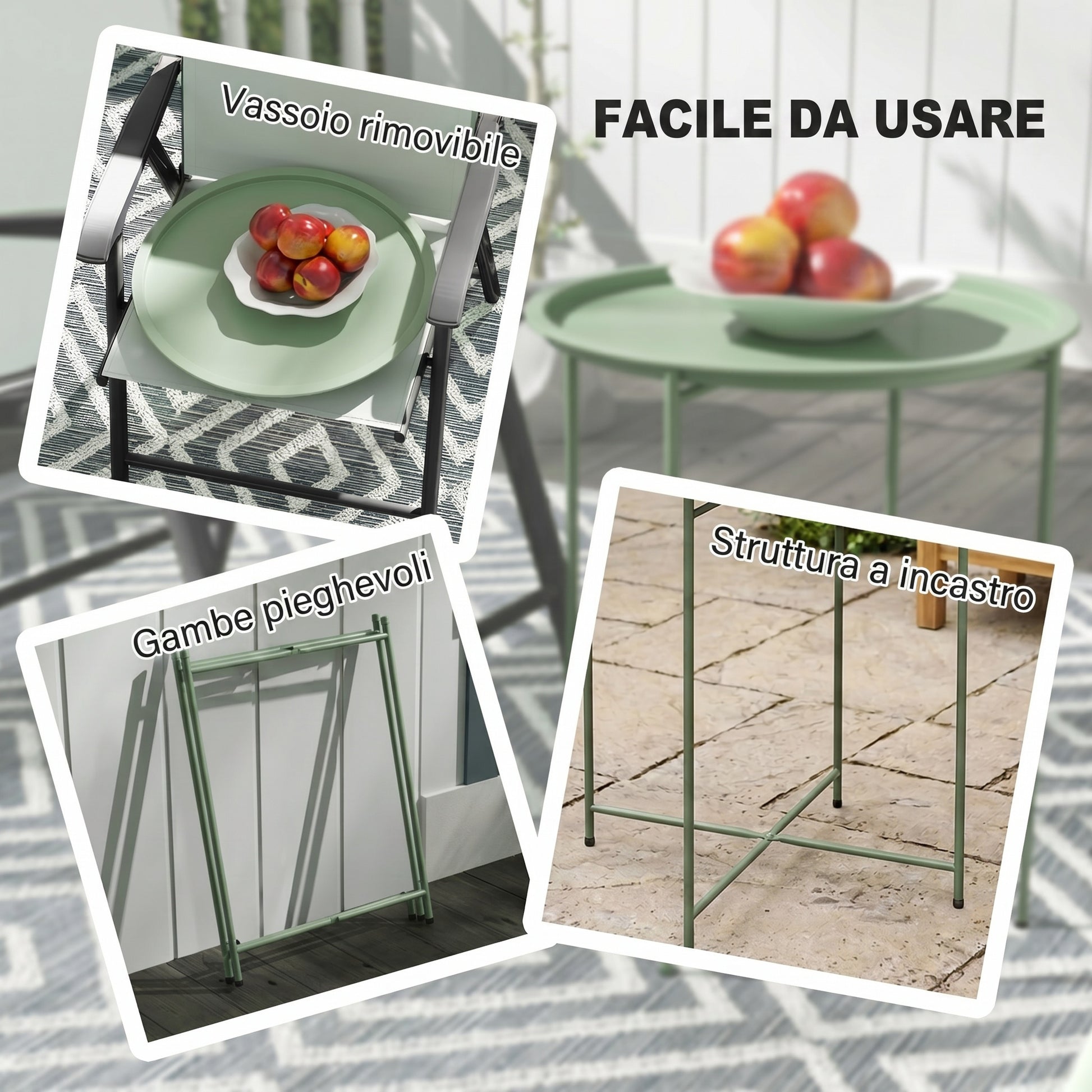 Outsunny Mesa Auxiliar Exterior Redonda Con Bandeja Extraíble Ø46x53 Cm Verde_3
