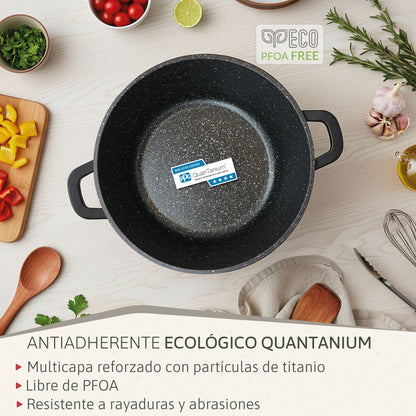 Briebe Batería Cocina Inducción Antiadherente Titanio, 8 Piezas Aluminio Fundido 4 Ollas Sin Pfoa Tapa, Blackt4, Negro_4