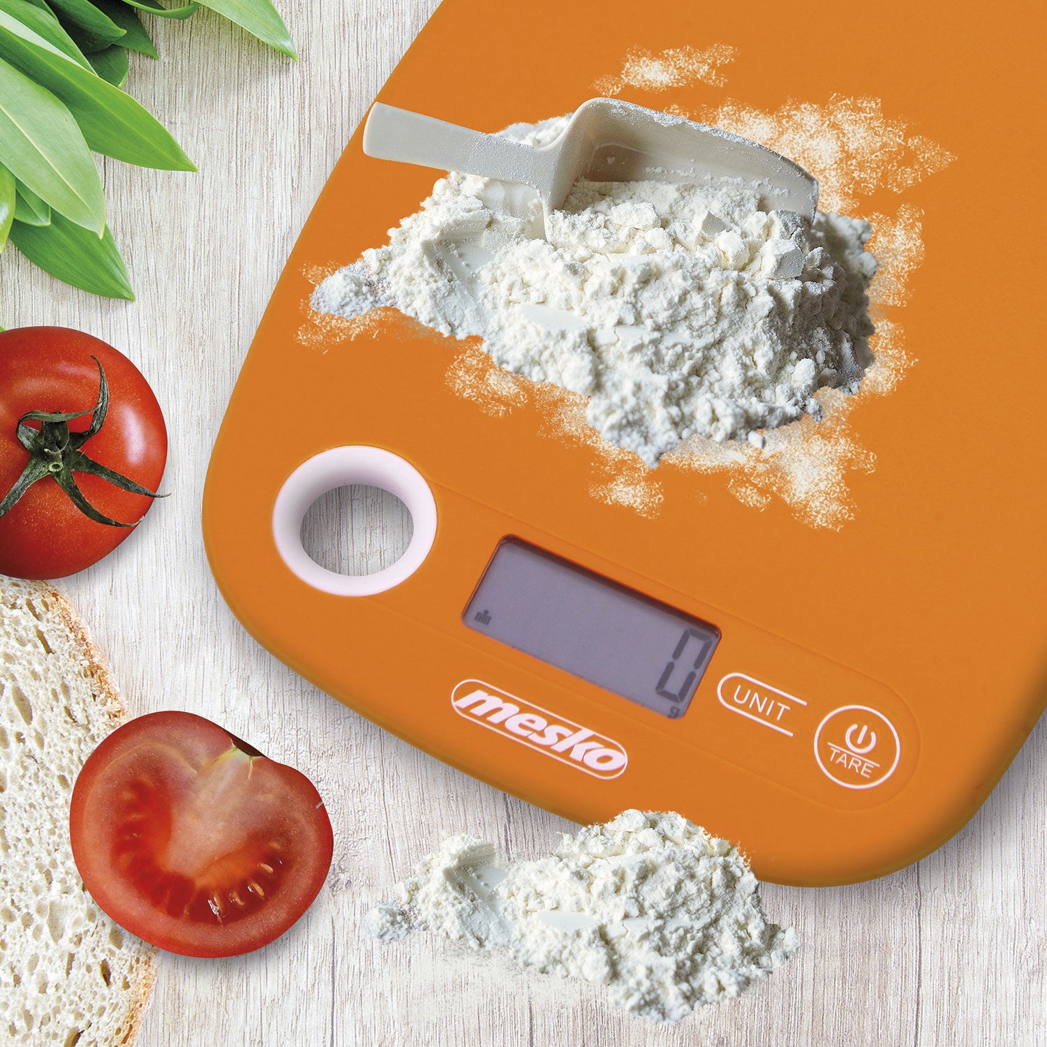 Báscula De Cocina Digital Extraplana, Medición 1gr, Hasta 5 Kg, Lcd, Función Tara, Medición Líquidos Mesko Ms3159o Naranja