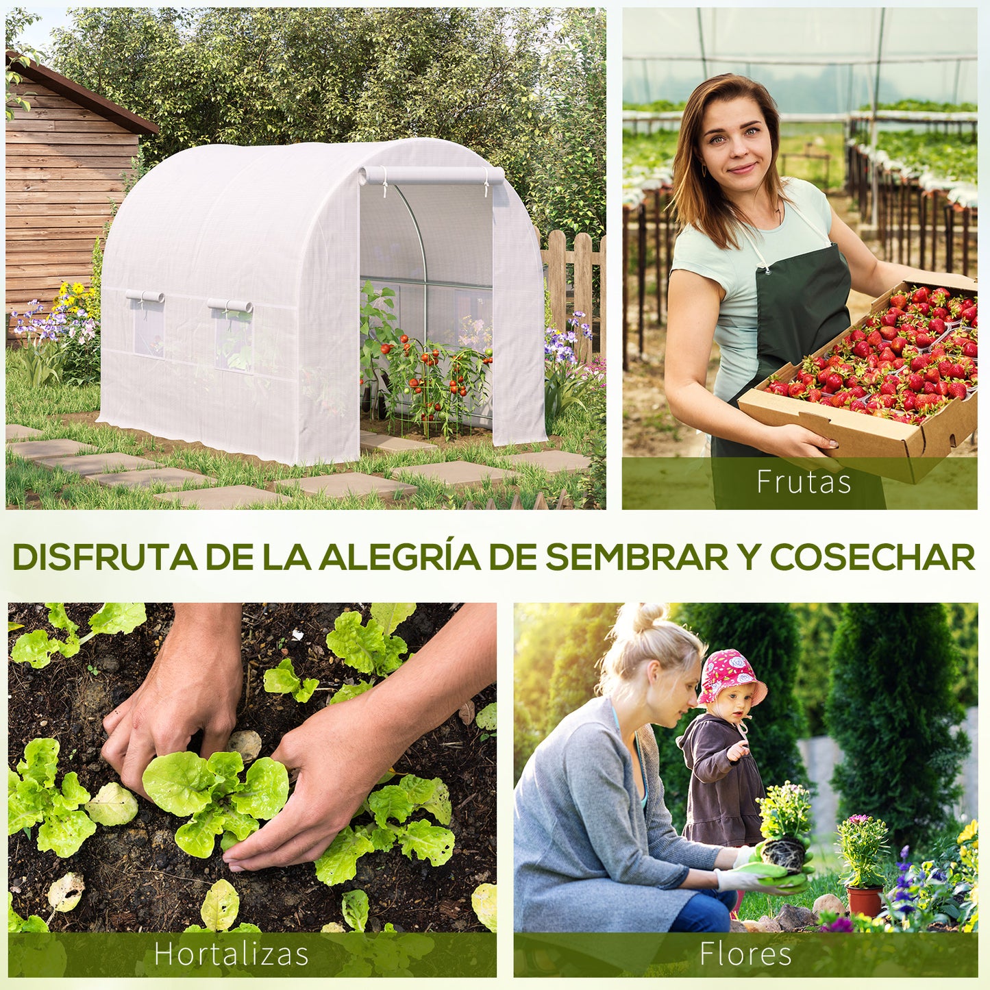 Outsunny Invernadero Túnel 245x200x200cm Con 4 Ventanas Cultivo Plantas Blanco_5