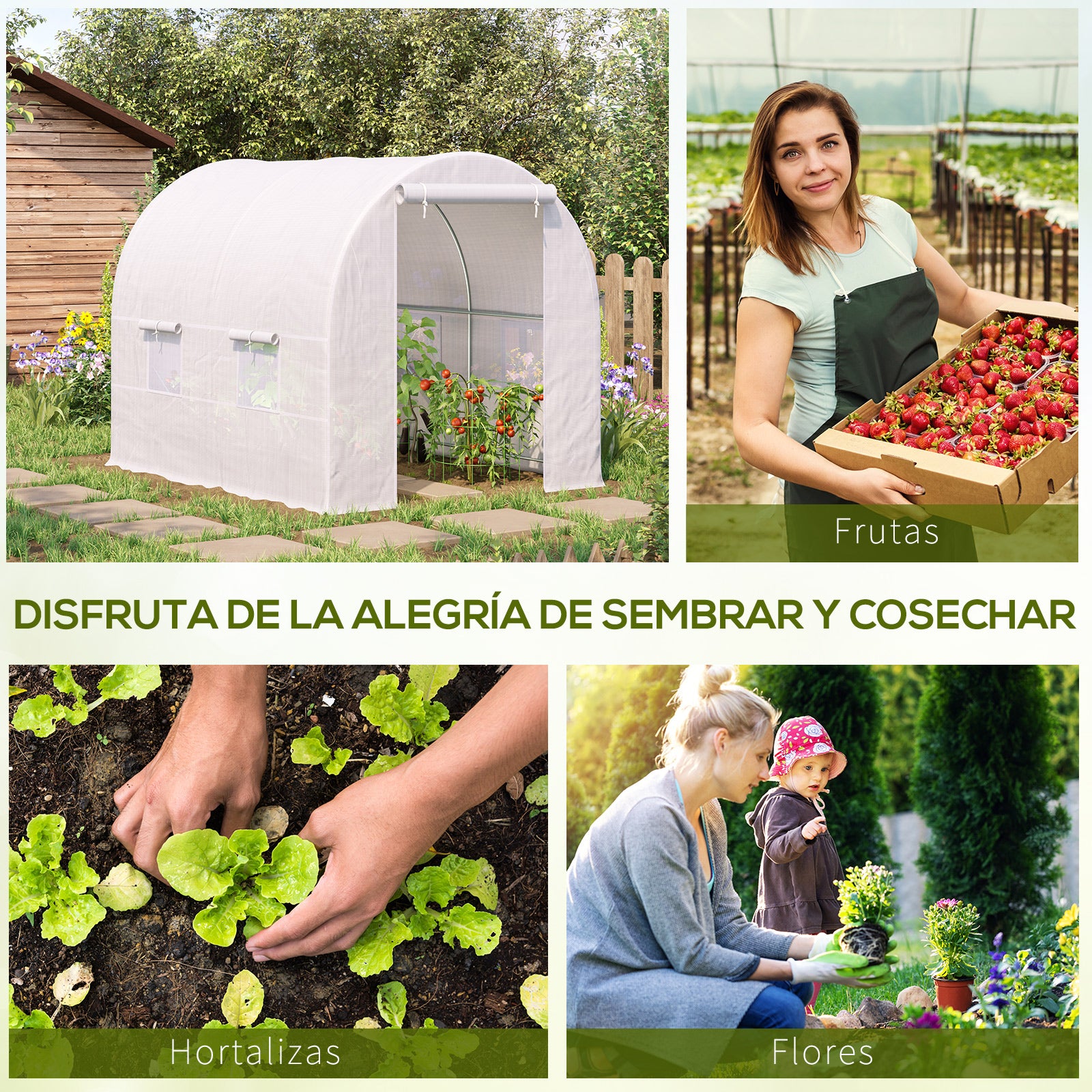 Outsunny Invernadero Túnel 245x200x200cm Con 4 Ventanas Cultivo Plantas Blanco_5