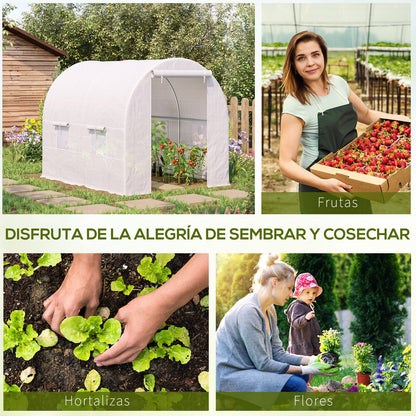 Outsunny Invernadero Túnel 245x200x200cm Con 4 Ventanas Cultivo Plantas Blanco_5