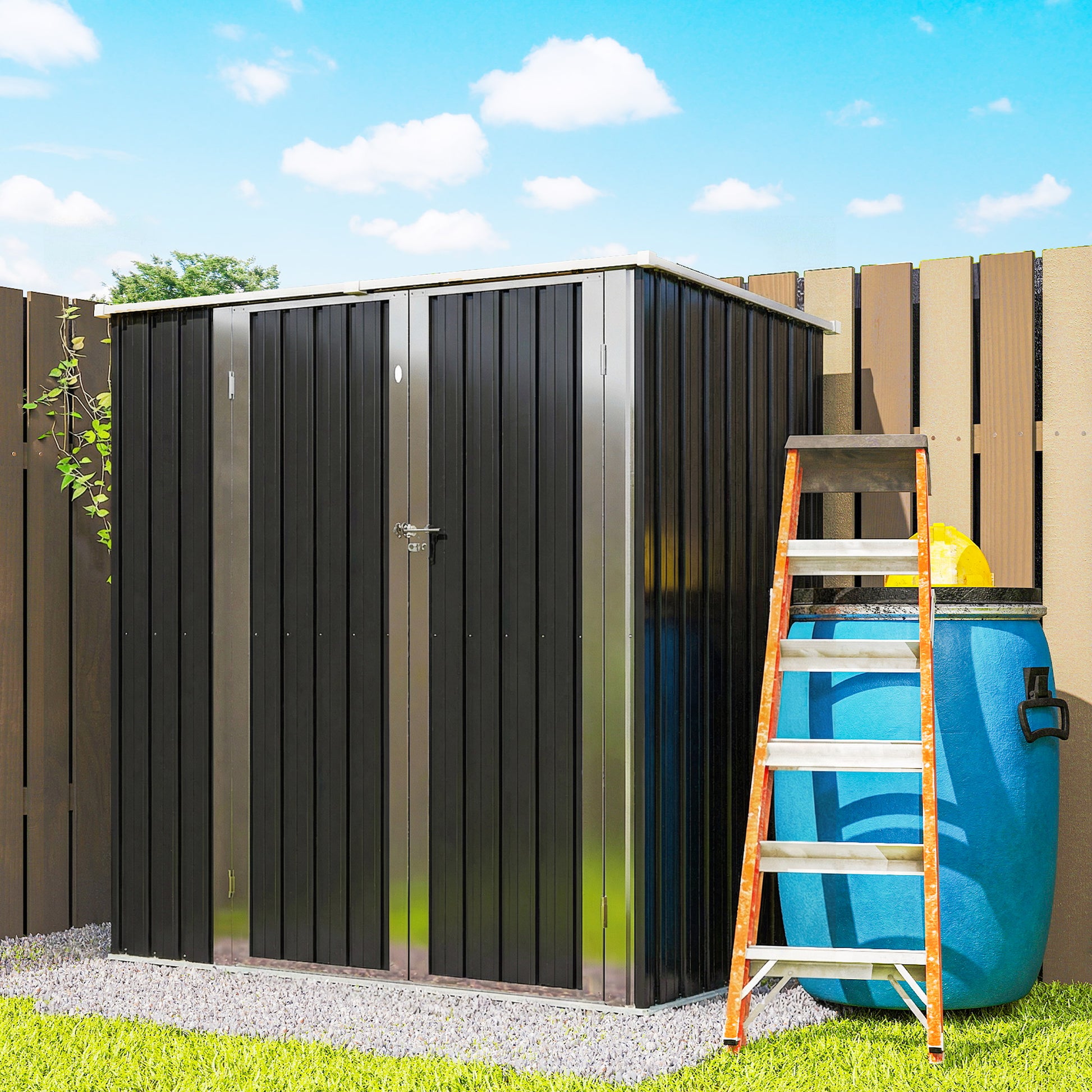 Outsunny Cobertizo De Jardín Exterior 163x89x163 Cm Puertas Con Pestillo Gris_4