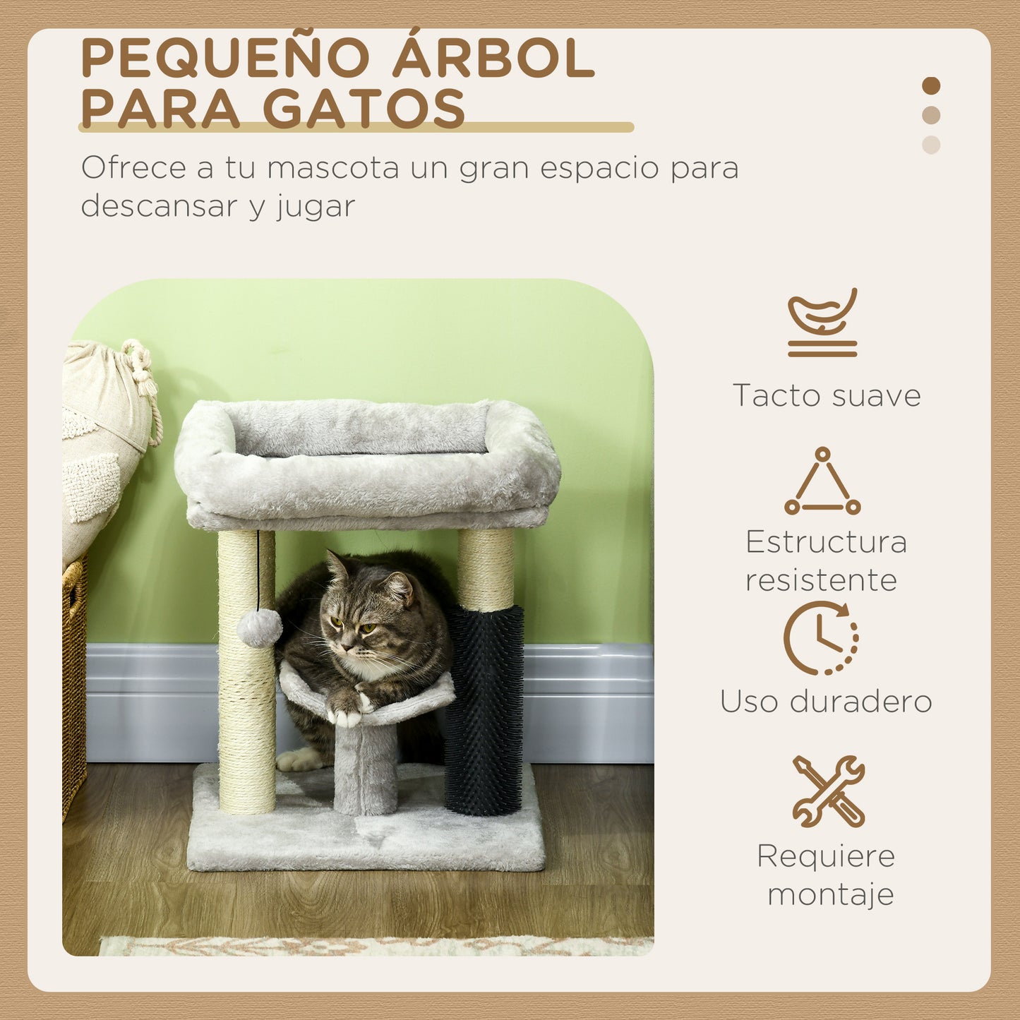 Pawhut Rascador Para Gatos Altura 48 Cm Con Plataforma En U Y Cepillo Gris_3