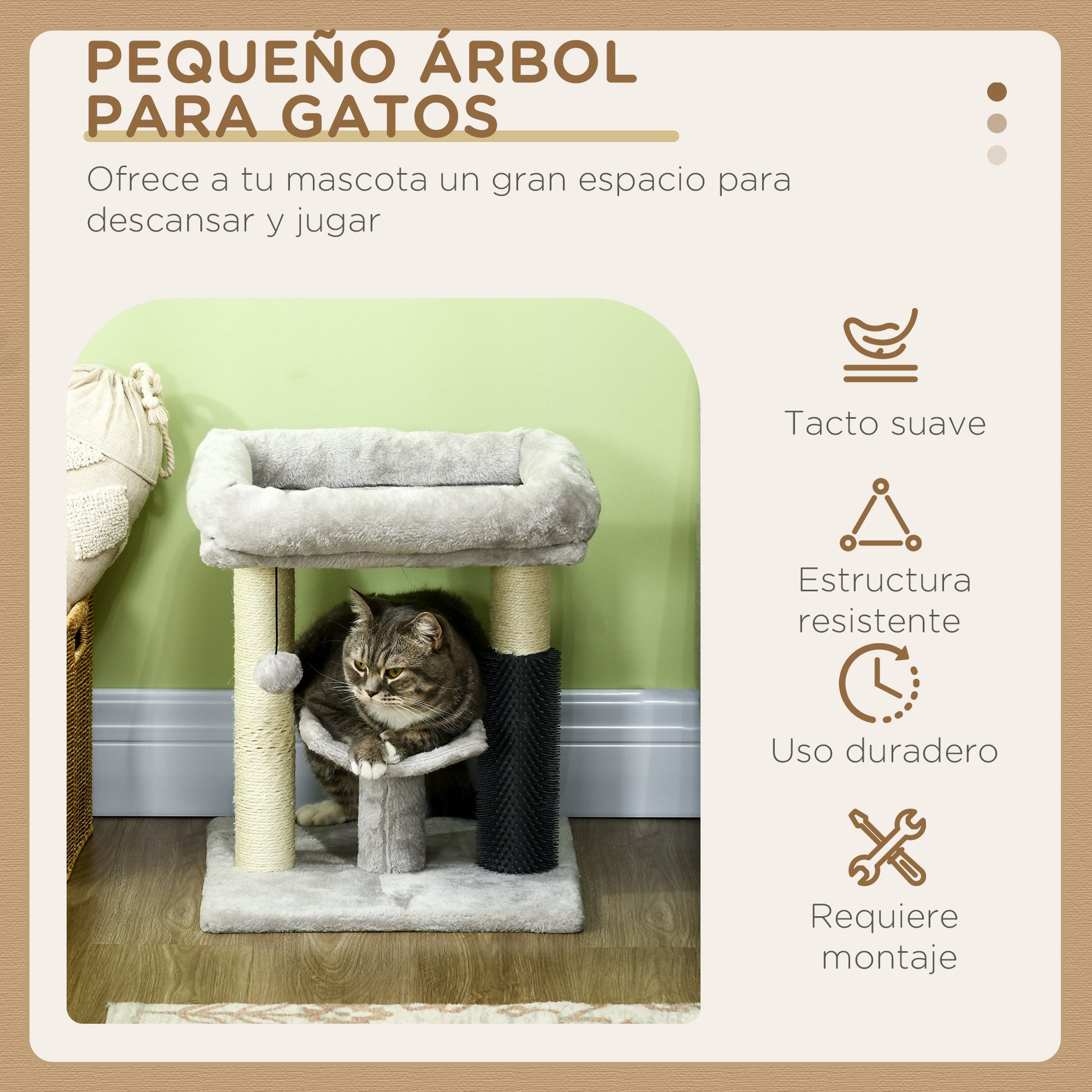 Pawhut Rascador Para Gatos Altura 48 Cm Con Plataforma En U Y Cepillo Gris_3