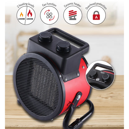 Calefactor Cerámico Termoventilador Portátil, 2 Niveles Potencia Termostato Automático, Moderno Camry Cr7743, Negro/rojo_3