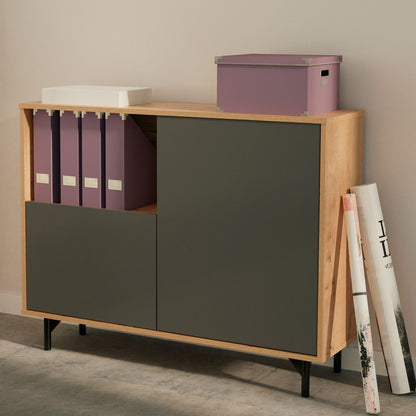 Aparador, Mueble Salón Auxiliar, Buffet, 2 Puertas, 1 Estante 86x112x33 Cm Recibidor Moderno, Briebe, Fokus, Gris