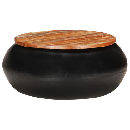 Mesa De Centro Madera Maciza Reciclada Negra 68x68x30 Cm_4