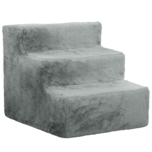 Pawhut Escalera Para Mascotas De 3 Peldaños Con Funda Extraíble 46x35x35 Cm Gris_0