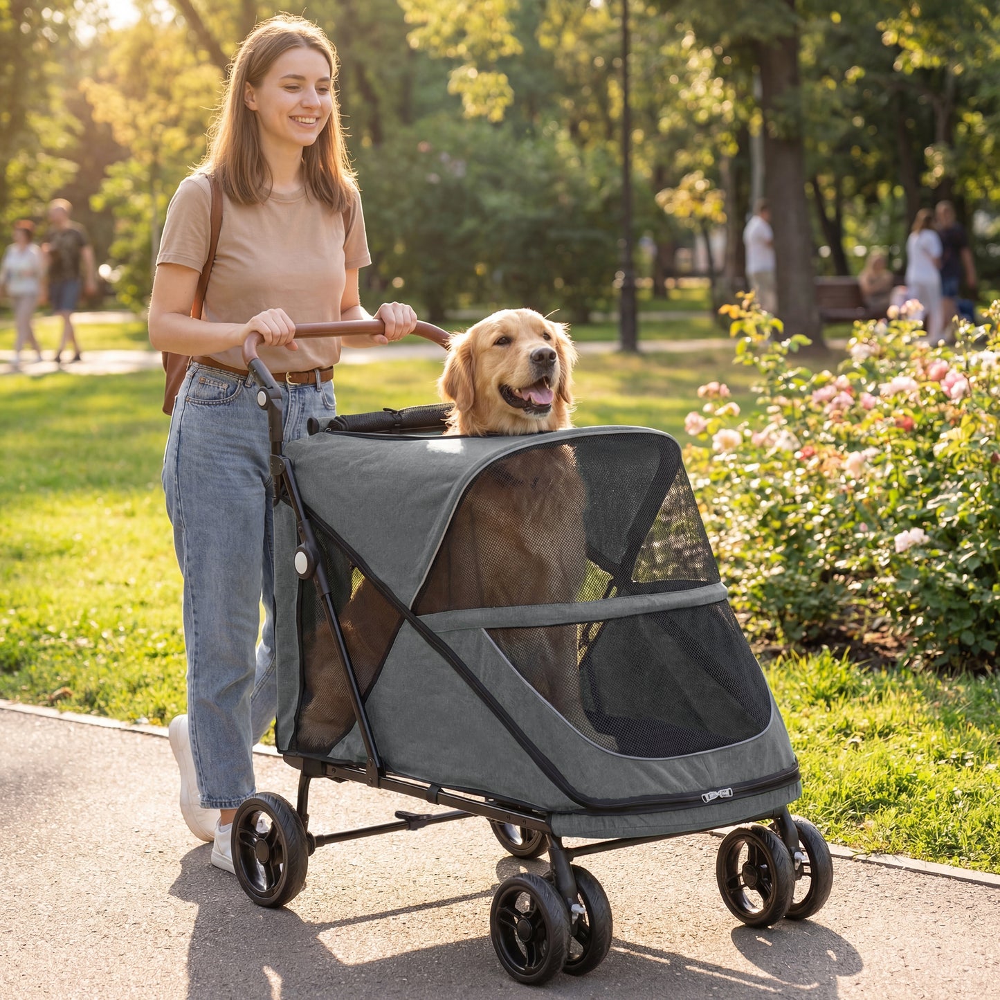Pawhut Carrito Para Perros Y Gatos Grande Plegable Con Un Botón Hasta 30 Kg_1