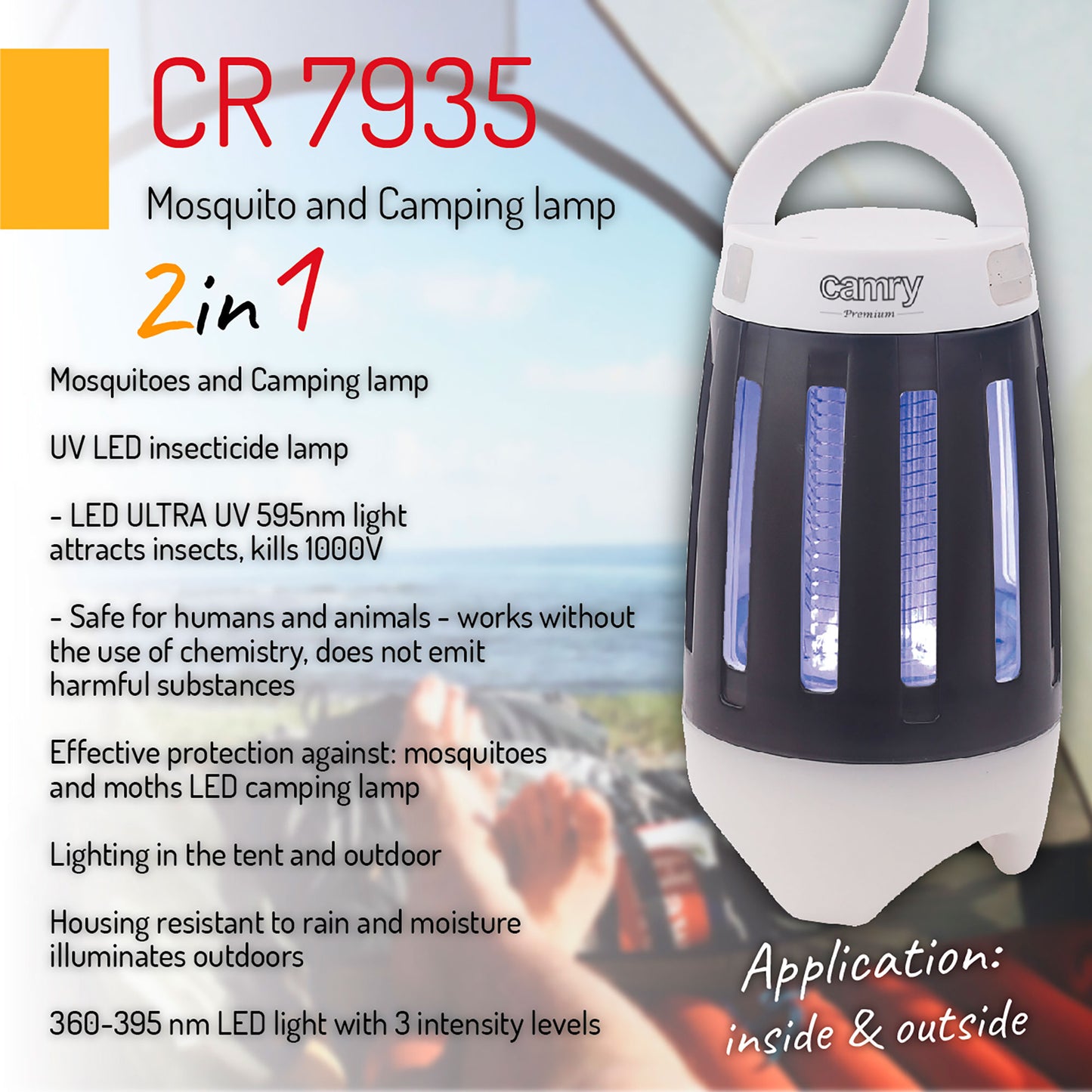 Lámpara Anti-mosquitos, Lámpara Camping Led 2 En 1, Recargable Usb Radio Acción 40 M², Camping Camry Cr 7935, Blanco/negro_3