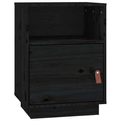 Mesita De Noche Madera Maciza De Pino Negro 40x34x55 Cm_0