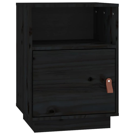 Mesita De Noche Madera Maciza De Pino Negro 40x34x55 Cm_0