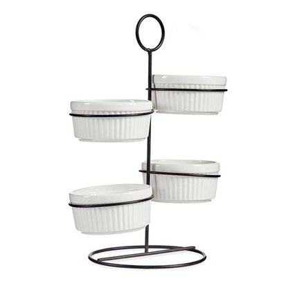 Set 4 Bols Redondo Blanco Con Estante Me Colección Vessia