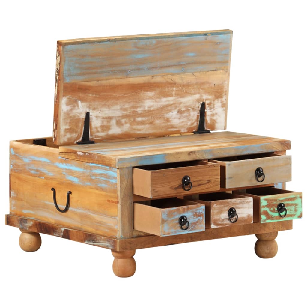 Mesa De Centro De Madera Maciza Reciclada 70x70x38 Cm_2