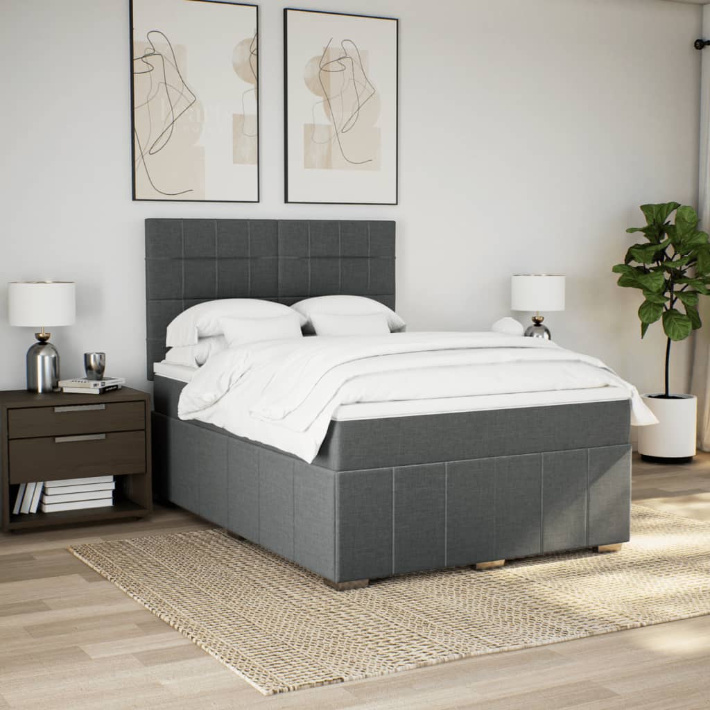 Cama Box Spring Con Colchón Tela Gris Oscuro 140x200 Cm / Vetonek_4