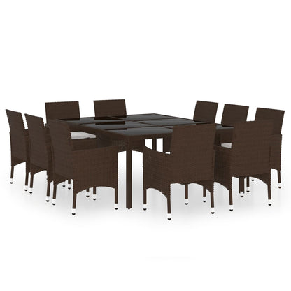 Juego De Comedor De Jardín 11 Piezas Ratán Sintético Marrón / Vetonek_3