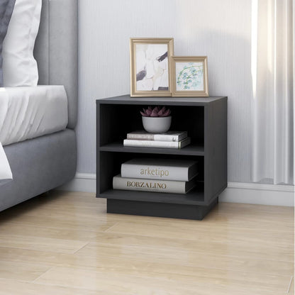Mesitas De Noche 2 Uds Madera Maciza De Pino Gris 40x34x40 Cm_2