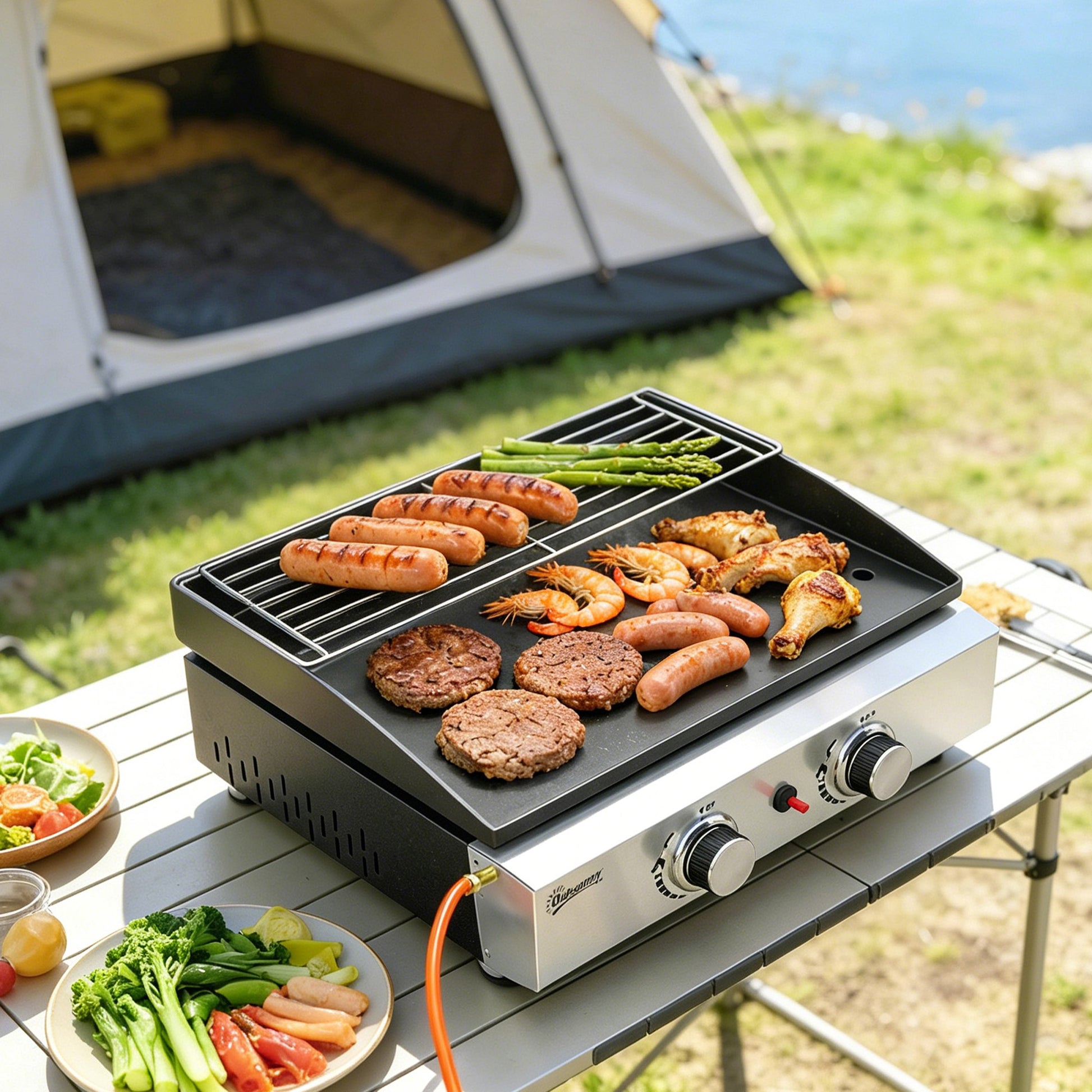 Outsunny Barbacoa De Gas Con 2 Quemadores 5 Kw Plancha Rejilla Calentadora_4