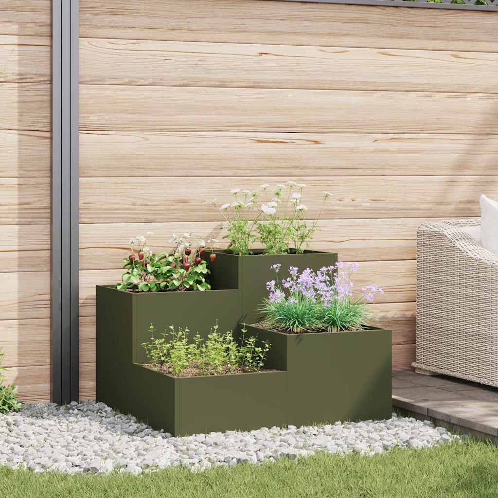 Maceta Para Jardín Verde Oliva 80 X 80 X 60 Cm Acero_1