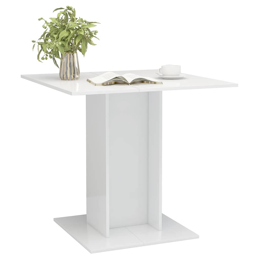 Mesa De Comedor Madera Contrachapada Blanco Brillo 80x80x75 Cm_3