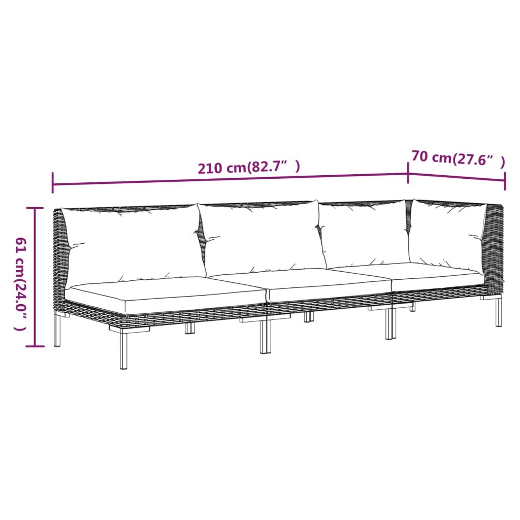 Vidaxl Muebles Jardín 3 Pzas Ratán Sintético Semicircular Gris Oscuro_2