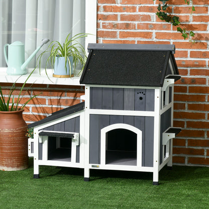 Pawhut Caseta Para Gatos De Madera De 2 Niveles Con Macetero 96x65x85,5 Cm Gris_1