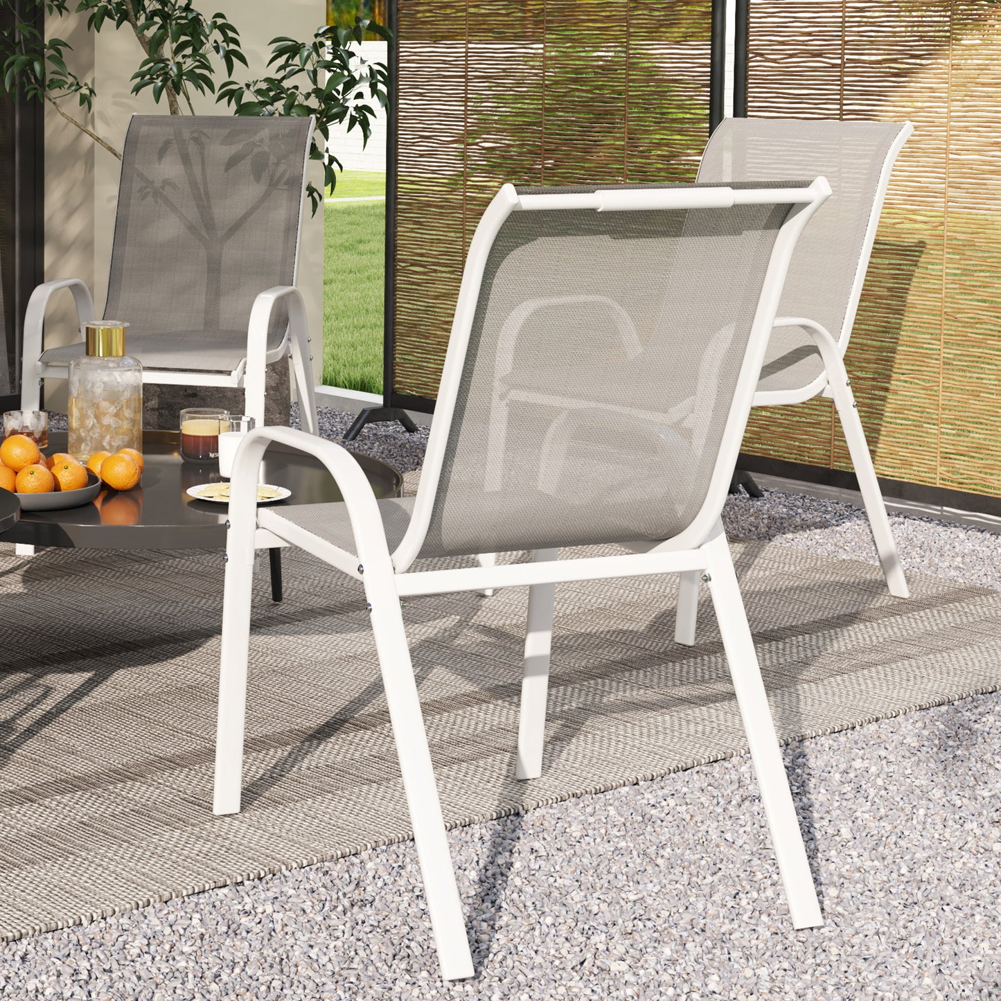 Outsunny Juego De 4 Sillas De Jardín Exterior Apilables 54x71x93 Cm Gris Blanco_4