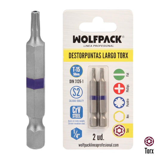 Puntas Largas Destornillador Torx T15 (2 Piezas). Acero S2 Al Cromo Vanadio. Puntas Hexagonales, Destorpuntas,_0