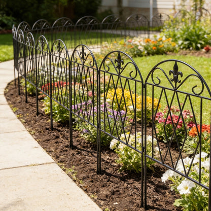 Outsunny Set De 4 Vallas De Jardín Decorativas De Metal 125x56 Cm Negro_1