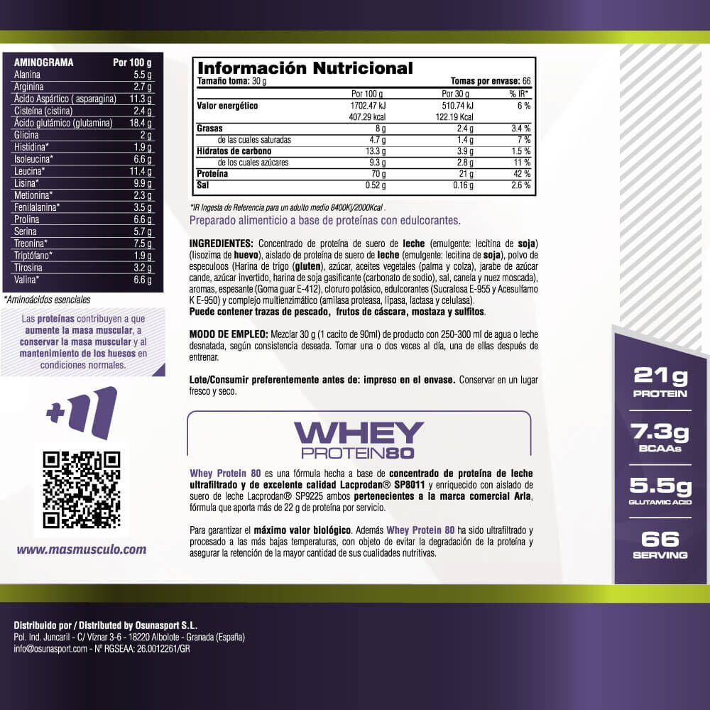 Whey Protein80 - 2 Kg - Galletas Speculoos - Aumenta La Masa Muscular - Masmusculo_4