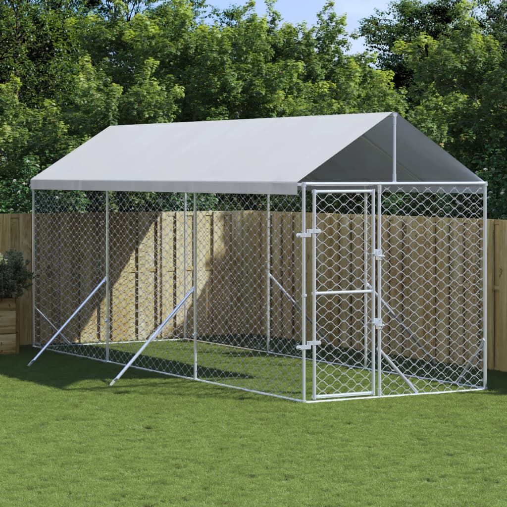 Vidaxl Perrera De Exterior Con Toldo Acero Galvanizado Plata 2x6x2,5 M_1