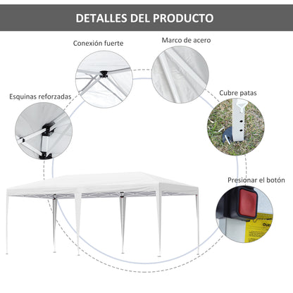 Outsunny Carpa Plegable 6x3 M Con Altura Ajustable En 3 Niveles Blanco_5
