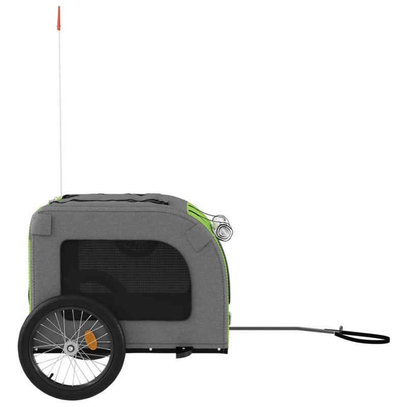 Vidaxl Remolque De Bicicleta Mascotas Hierro Tela Oxford Verde Gris_5
