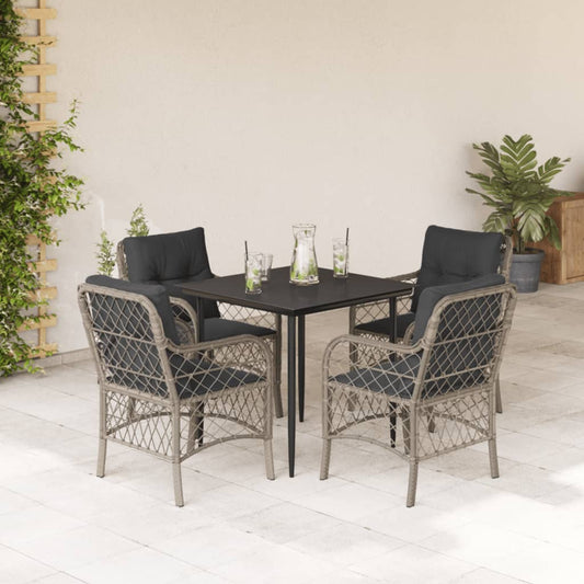 Set Comedor De Jardín 5 Pzas Cojines Ratán Sintético Gris Claro / Vetonek_0