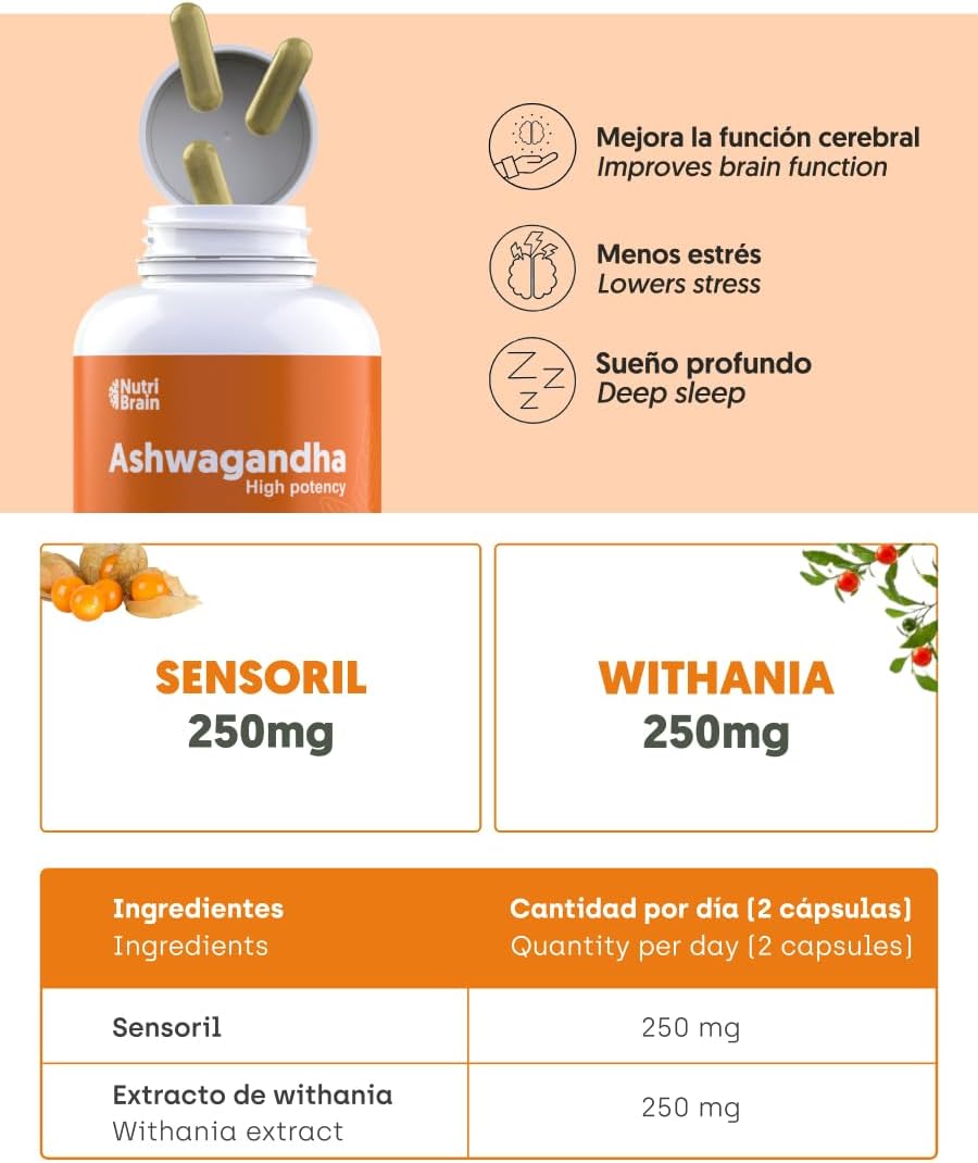 Ashwagandha Sensoril Adaptógeno Para Estrés Y Sueño Nutribrain 120 Cápsulas_5