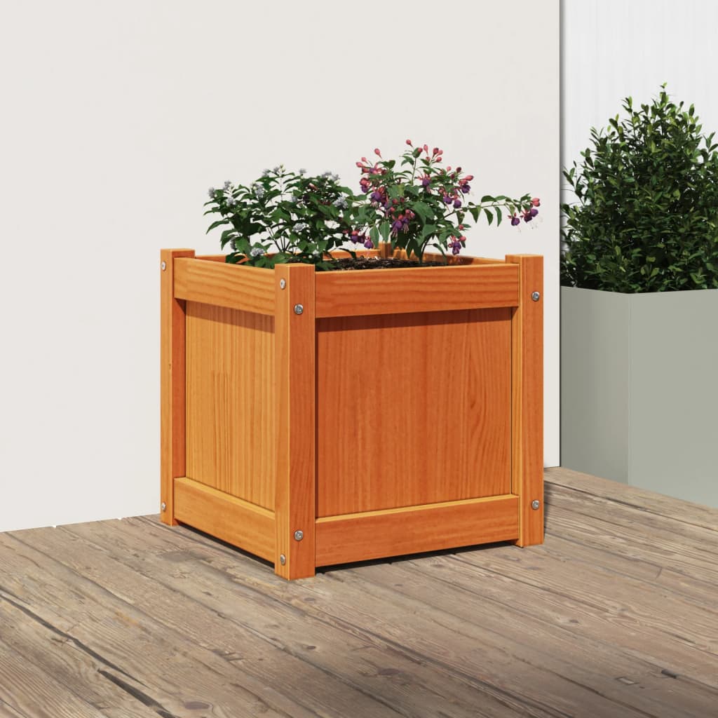 Jardinera Exterior Madera Maciza Pino Marrón Cera 40x40x40 Cm_2