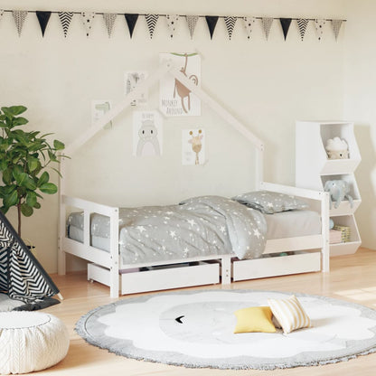 Vidaxl Estructura Cama Infantil Y Cajones Madera Pino Blanco 80x160 Cm_1